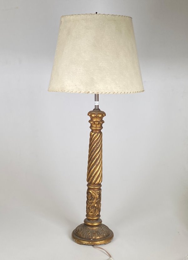 Lámpara de Madera Dorada Tallada con Pantalla - Altura 91 cm